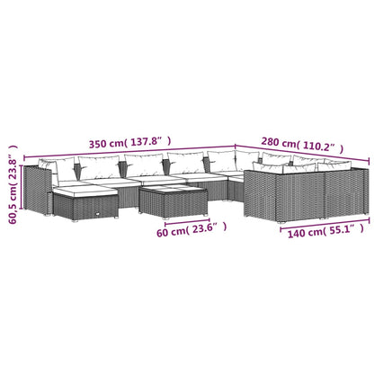 Set Divani da Giardino 11 pz con Cuscini in Polyrattan Grigio | homemem39