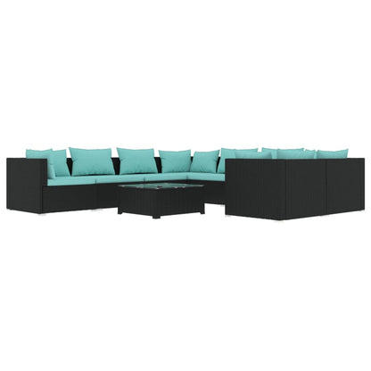 Set Divani da Giardino 9 pz con Cuscini in Polyrattan Nero | homemem39