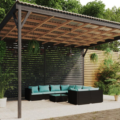 Set Divani da Giardino 9 pz con Cuscini in Polyrattan Nero | homemem39