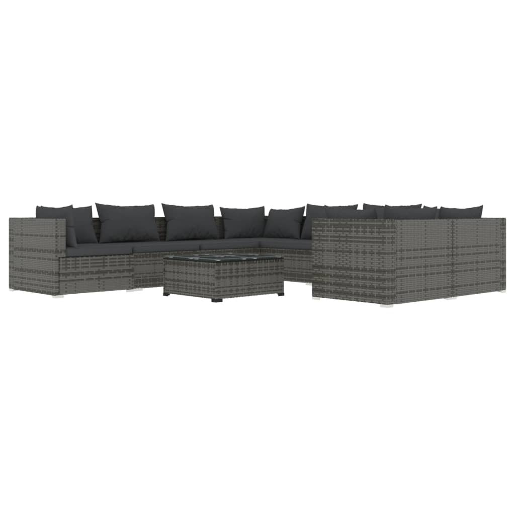 Set Divani da Giardino 9 pz con Cuscini in Polyrattan Grigio | homemem39