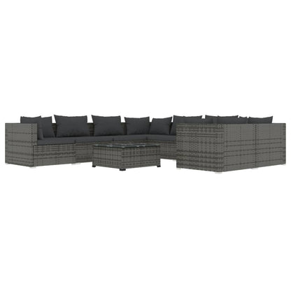 Set Divani da Giardino 9 pz con Cuscini in Polyrattan Grigio | homemem39