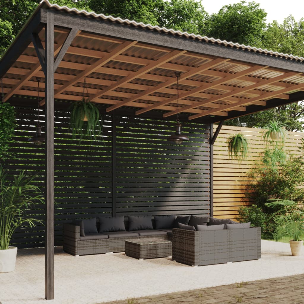 Set Divani da Giardino 9 pz con Cuscini in Polyrattan Grigio | homemem39