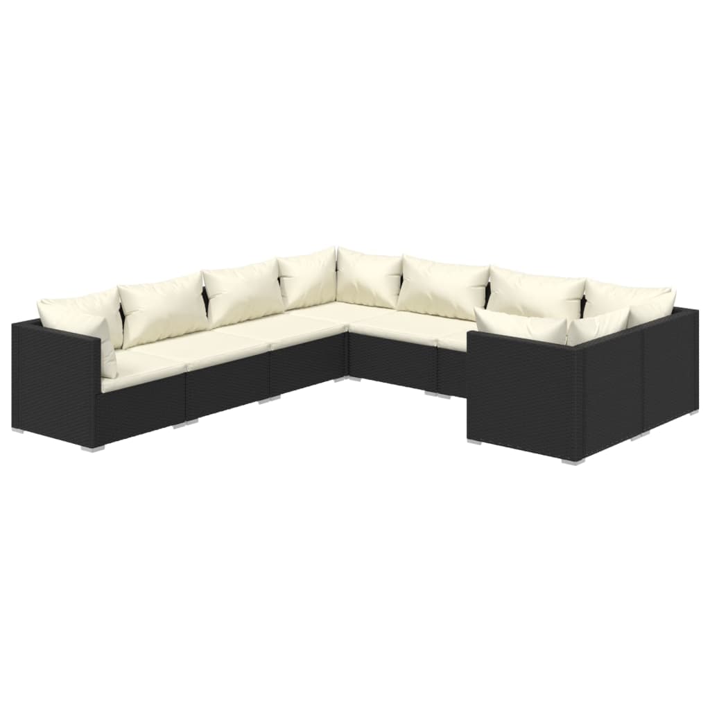 8-piece Garden Sofa Set with Black Polyrattan Cushions