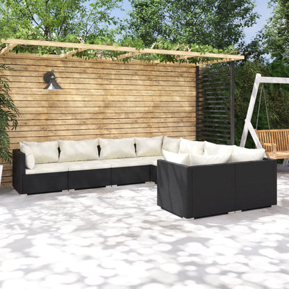 8-piece Garden Sofa Set with Black Polyrattan Cushions