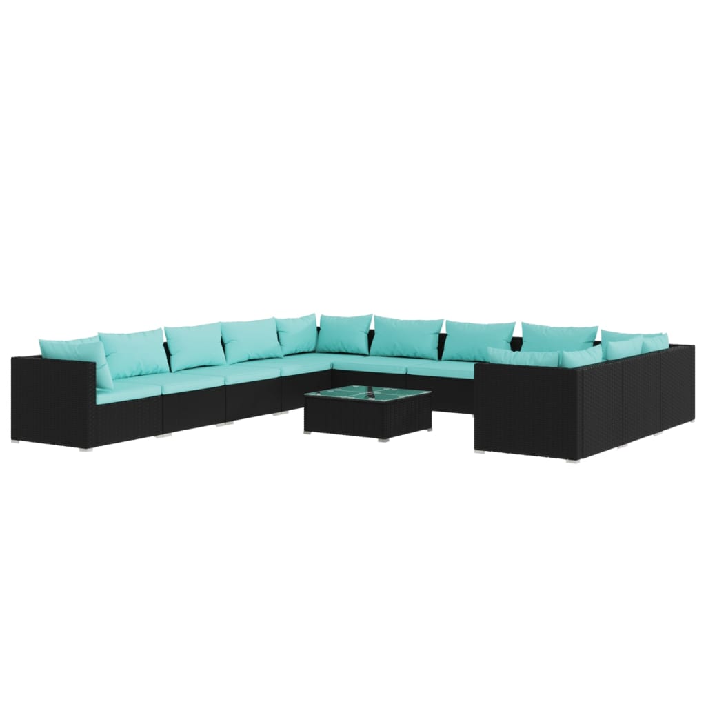 Set Divani da Giardino 12 pz con Cuscini in Polyrattan Nero | homemem39