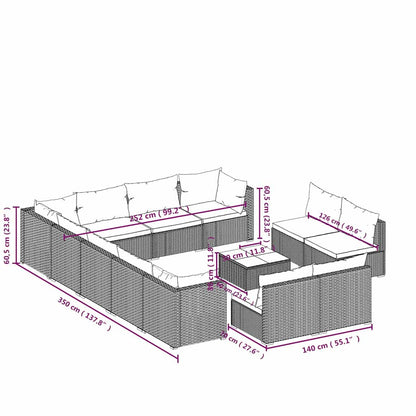 Set Divani da Giardino 13 pz con Cuscini in Polyrattan Marrone