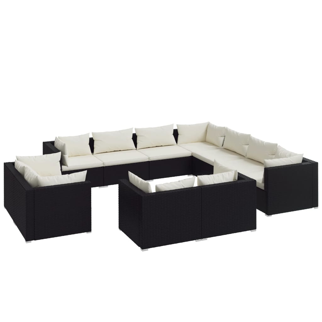 11 pc Garden Sofa Set with Black Polyrattan Cushions