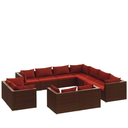 Set Divani da Giardino 11 pz con Cuscini in Polyrattan Marrone