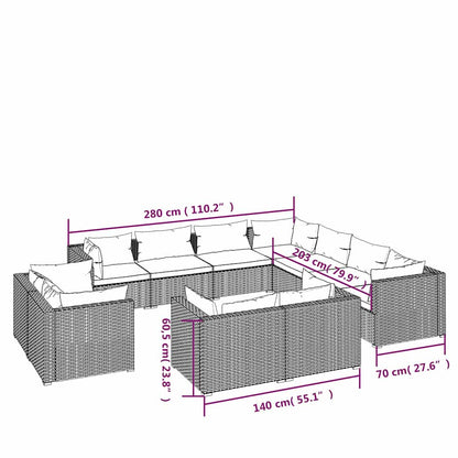 Set Divani da Giardino 11 pz con Cuscini in Polyrattan Marrone