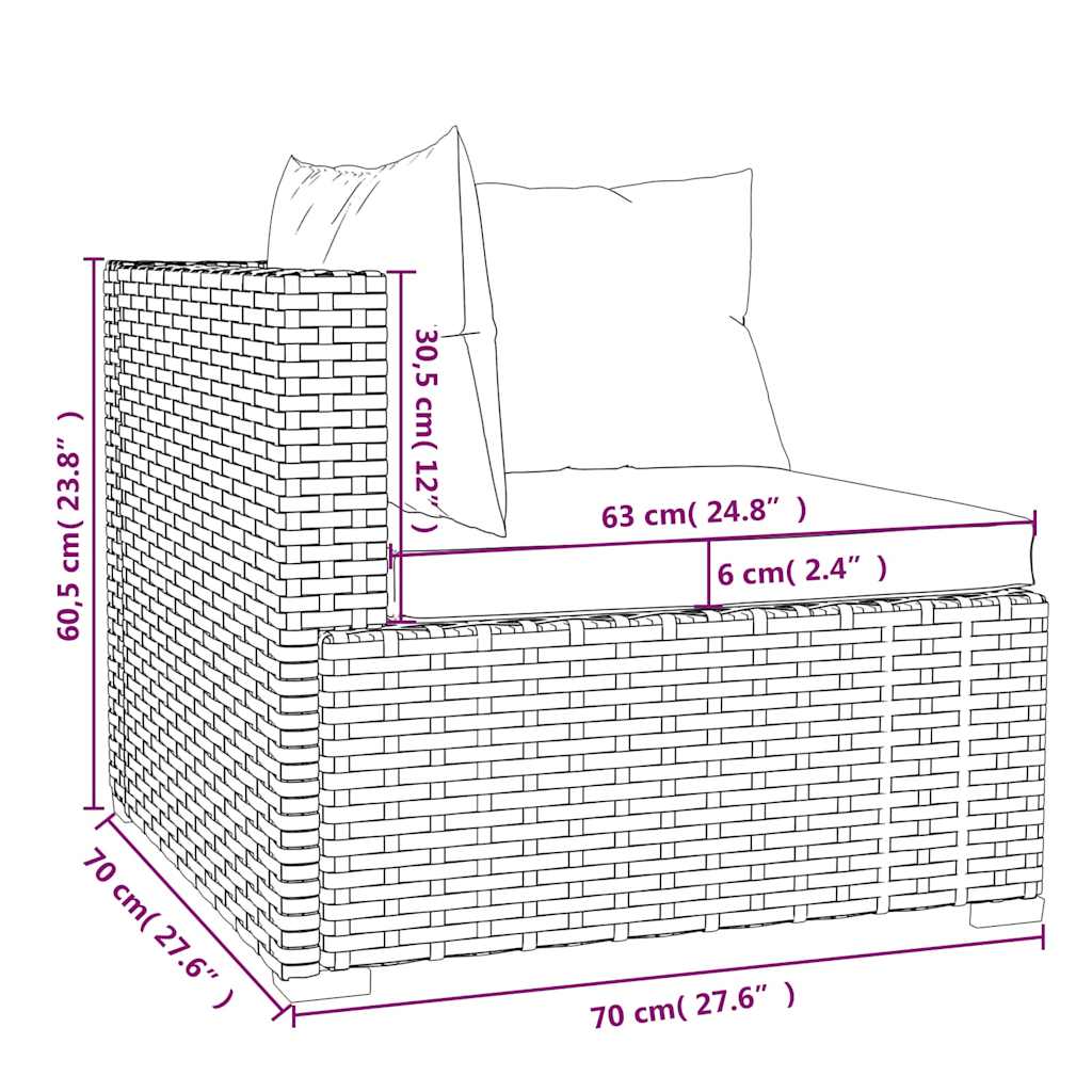 Set Divani da Giardino 11 pz con Cuscini in Polyrattan Marrone