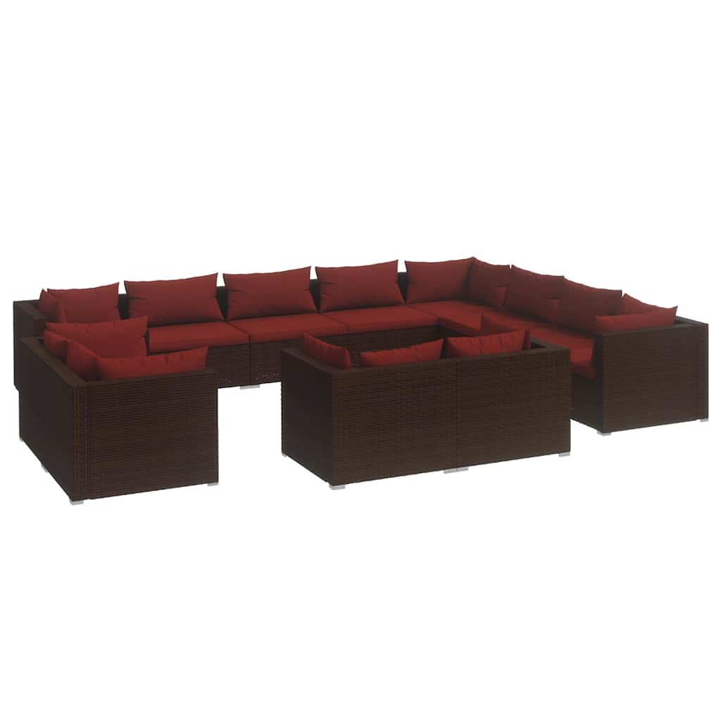 Set Divani da Giardino 12 pz con Cuscini in Polyrattan Marrone