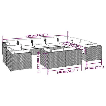 Set Divani da Giardino 12 pz con Cuscini in Polyrattan Marrone