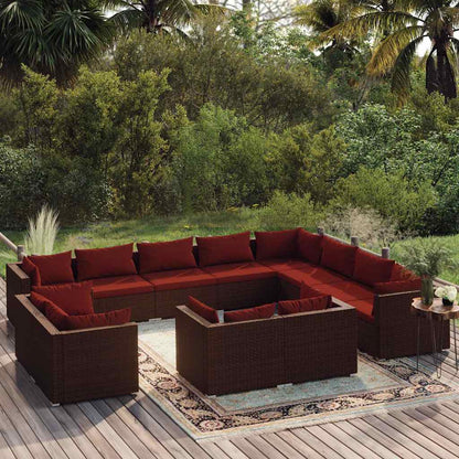 Set Divani da Giardino 12 pz con Cuscini in Polyrattan Marrone