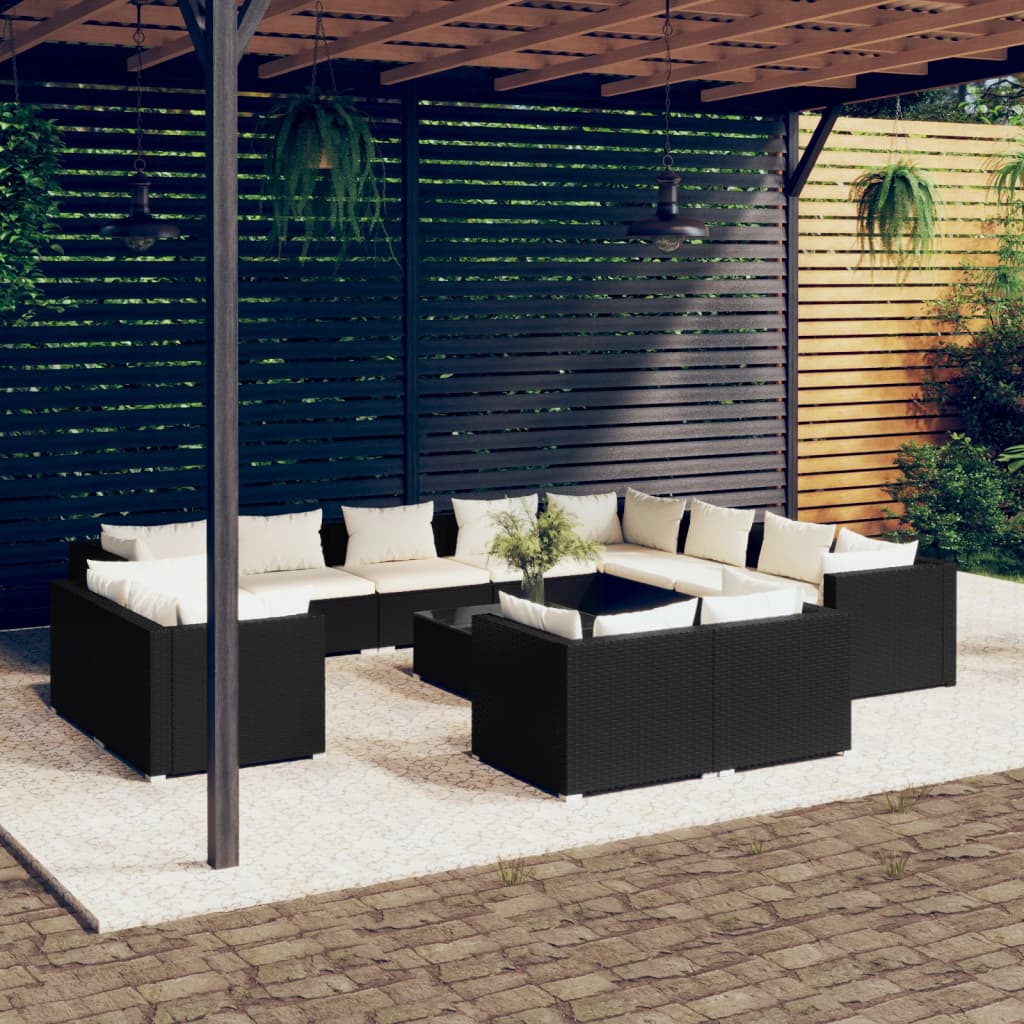 13-piece Garden Sofa Set with Black Polyrattan Cushions