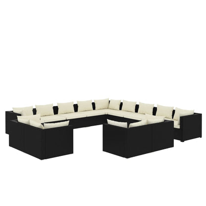 13-piece Garden Sofa Set with Black Polyrattan Cushions