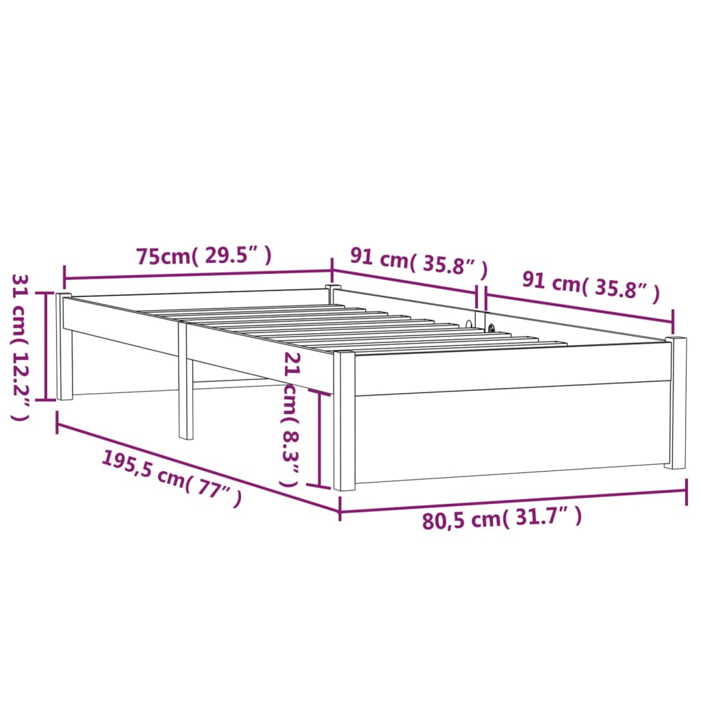 Giroletto Bianco in Legno Massello 75x190 cm Small Single | homemem39
