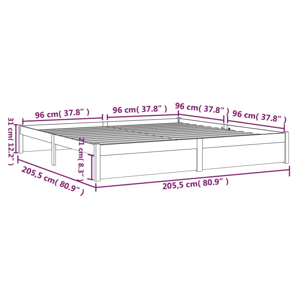 Giroletto senza Materasso in Legno Massello 200x200 cm