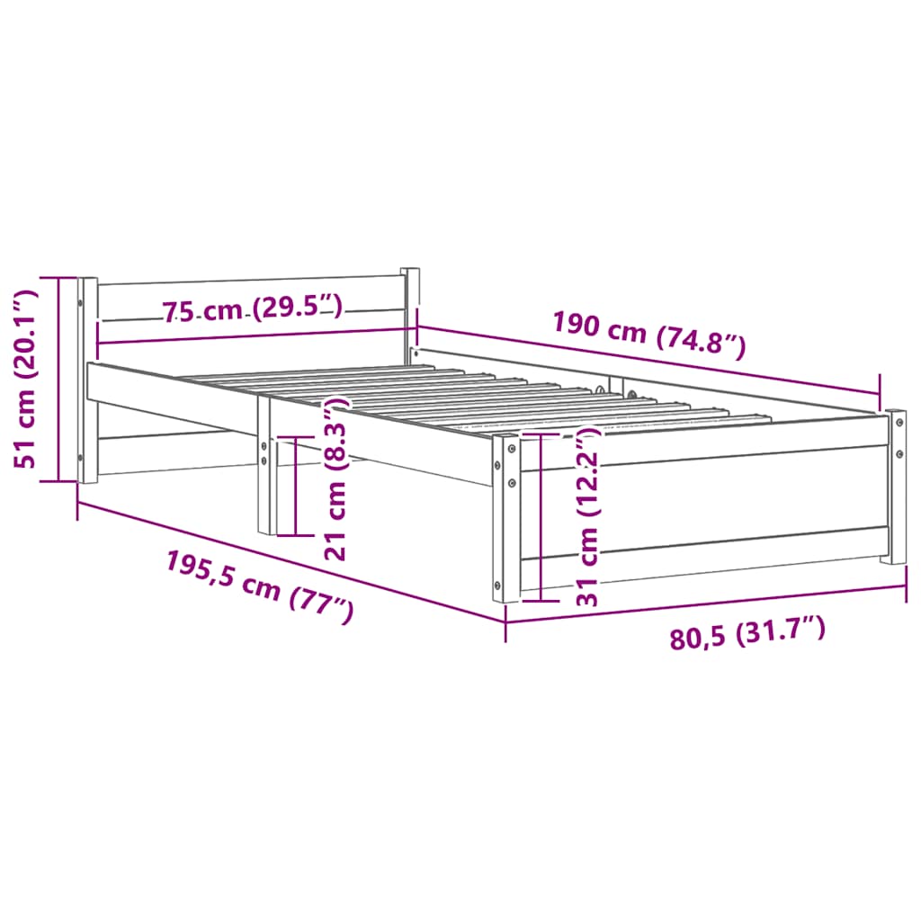 Giroletto in Legno Massello 75x190 cm Small Single | homemem39