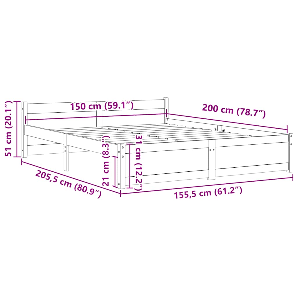 Giroletto Bianco in Legno Massello 150x200 cm King Size | homemem39