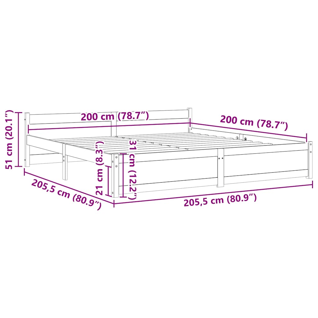 Giroletto senza Materasso in Legno Massello 200x200 cm - homemem39
