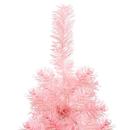 Albero Natale Artificiale Sottile a Metà e Supporto Rosa 120 cm