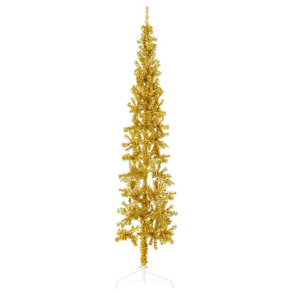 Albero Natale Artificiale Sottile a Metà con Supporto Oro 180cm