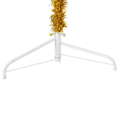 Albero Natale Artificiale Sottile a Metà con Supporto Oro 180cm