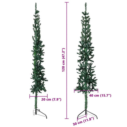 Albero Natale Artificiale Sottile a Metà Supporto Verde 120 cm