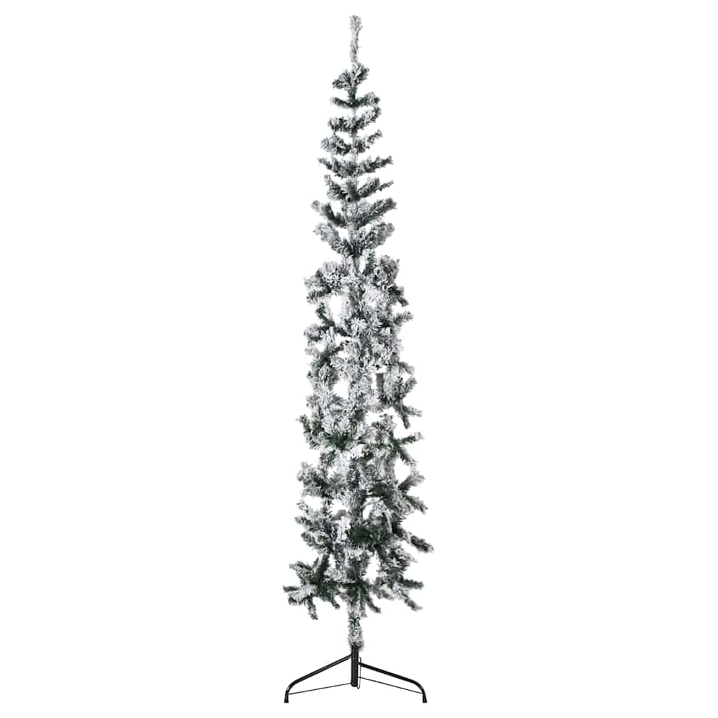 Albero Natale Artificiale Sottile a Metà Neve Fioccata 180 cm