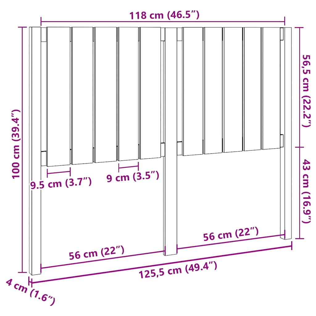Testiera per Letto 125,5x4x100 cm in Legno Massello di Pino | homemem39