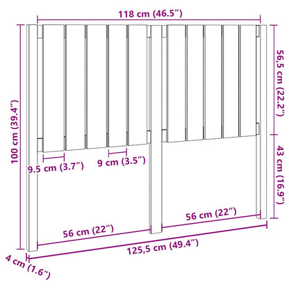 Testiera per Letto Grigia 125,5x4x100 cm Legno Massello di Pino - homemem39