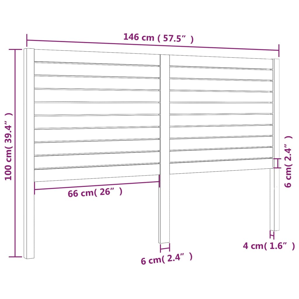 Testiera per Letto Nera 146x4x100 cm in Legno Massello di Pino