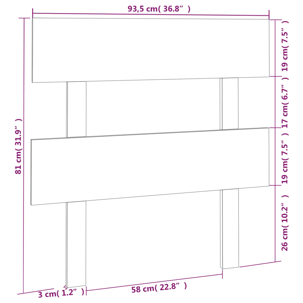 Testiera per Letto Nera 93,5x3x81cm in Legno Massello di Pino