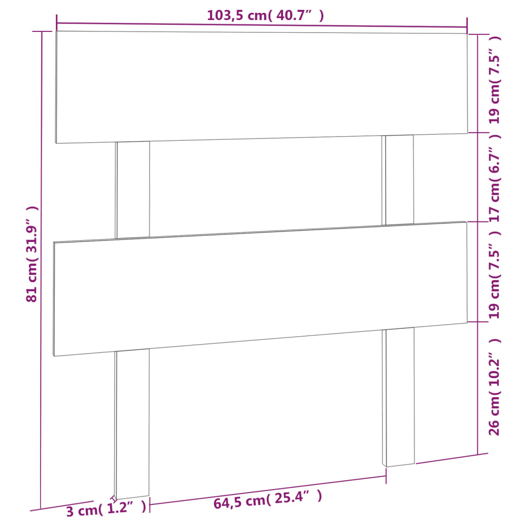 Testiera per Letto Nera 103,5x3x81 cm in Legno Massello di Pino