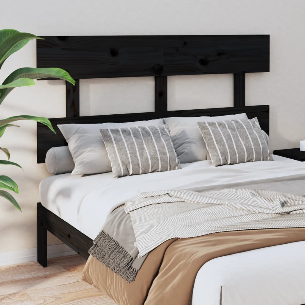 Testiera per Letto Nera 138x3x81 cm in Legno Massello di Pino | homemem39