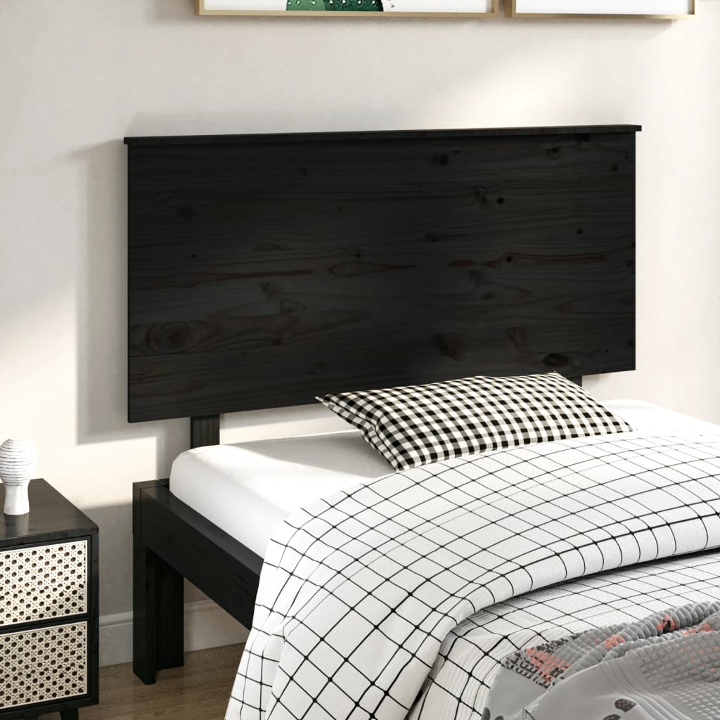 Testiera per Letto Nera 124x6x82,5 cm in Legno Massello di Pino - homemem39