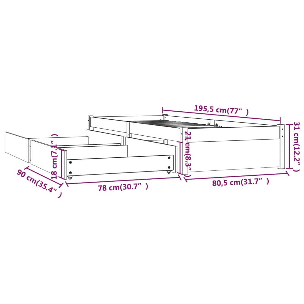 Giroletto con Cassetti 75x190 cm Small Single | homemem39