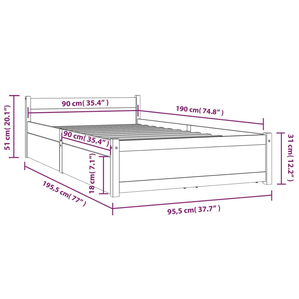 Giroletto con Cassetti 90x190 cm Single | homemem39