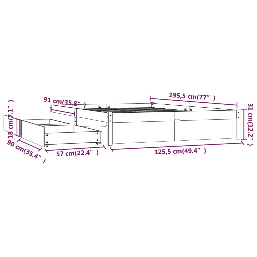 Giroletto con Cassetti Bianco 120x190 cm Small Double - homemem39