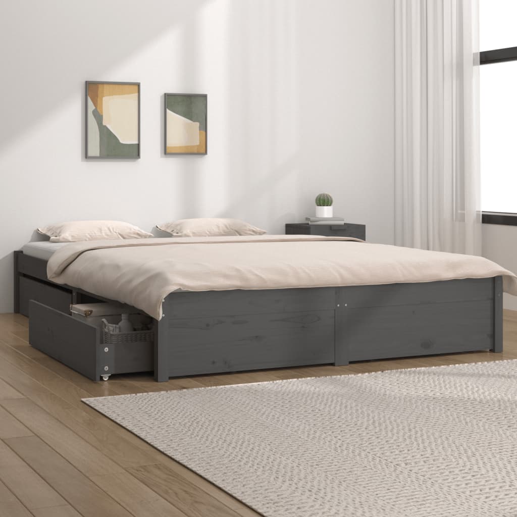 Bed frame with drawers Gray 150x200 cm King