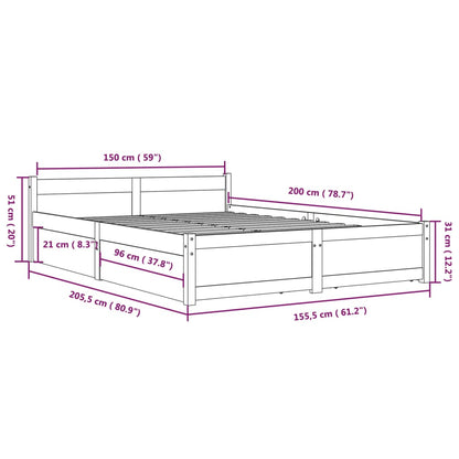 Bed frame with drawers Gray 150x200 cm King