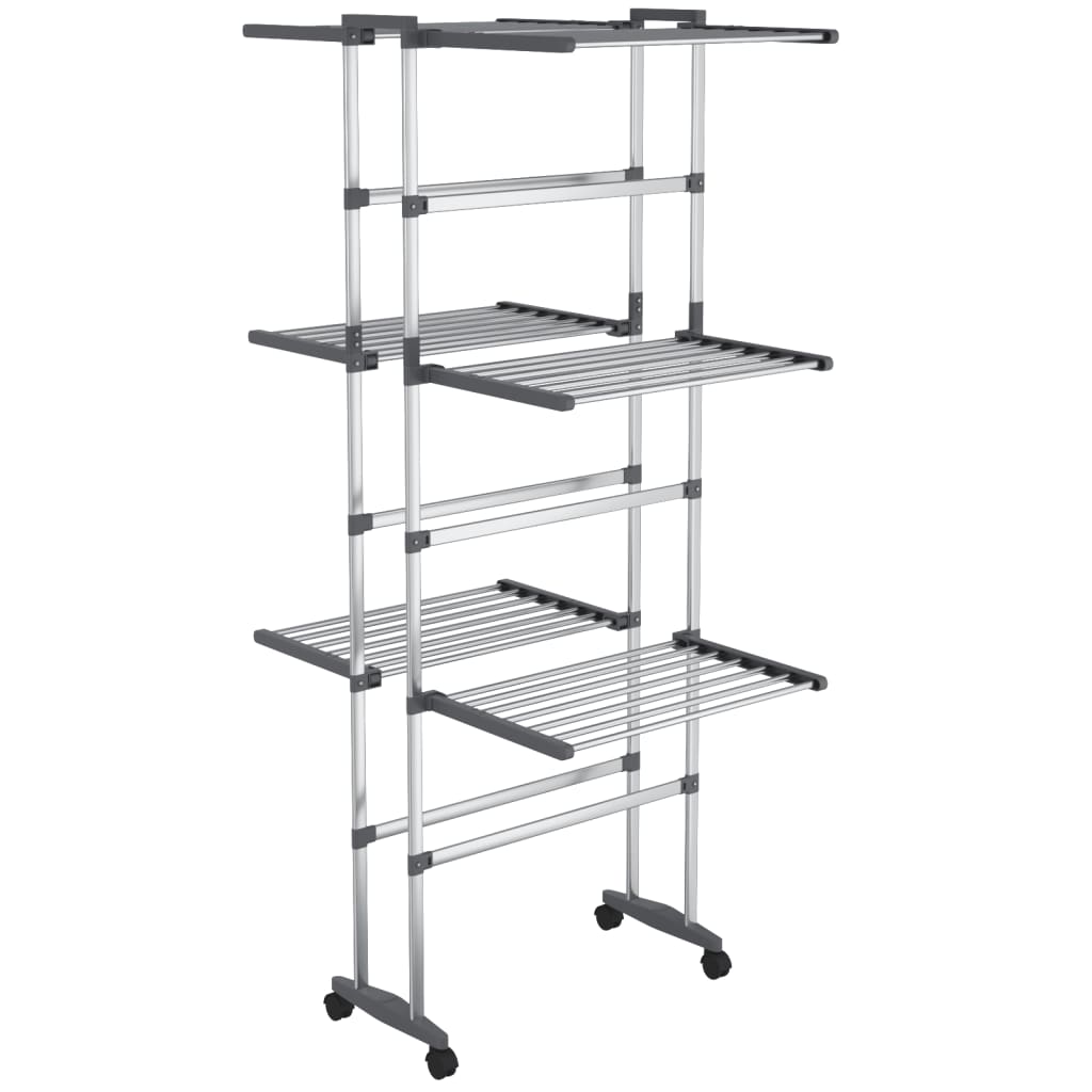 Stendibiancheria a 3 Livelli con Ruote Argento 60x70x129 cm | homemem39