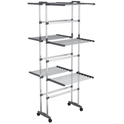 Stendibiancheria a 3 Livelli con Ruote Argento 60x70x129 cm | homemem39