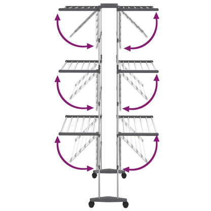 Stendibiancheria a 3 Livelli con Ruote Argento 60x70x129 cm | homemem39