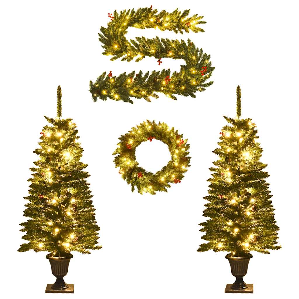 Alberi di Natale Artificiali 2 pz con Corona, Ghirlanda e LED | homemem39
