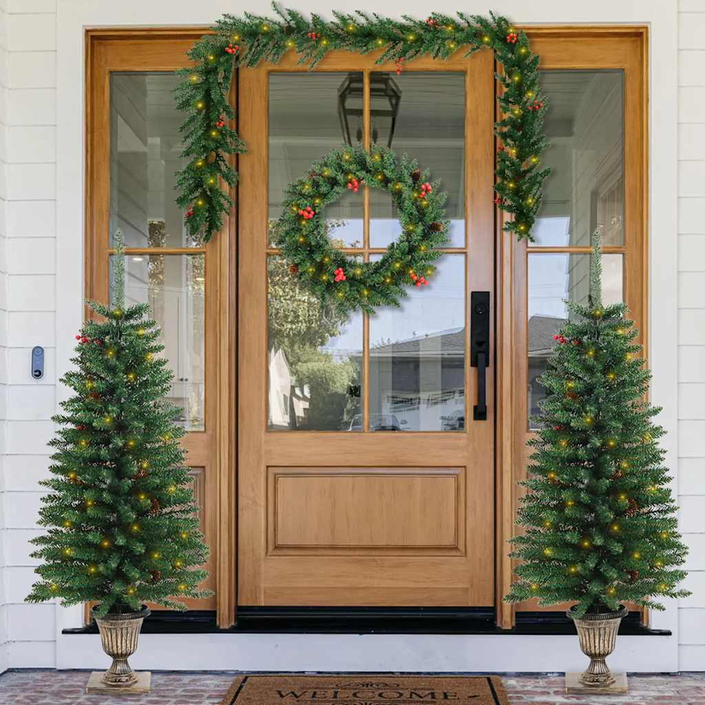 Alberi di Natale Artificiali 2 pz con Corona, Ghirlanda e LED | homemem39