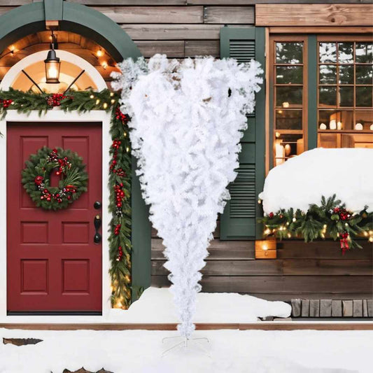 Albero di Natale Artificiale Capovolto con Base Bianco 210 cm