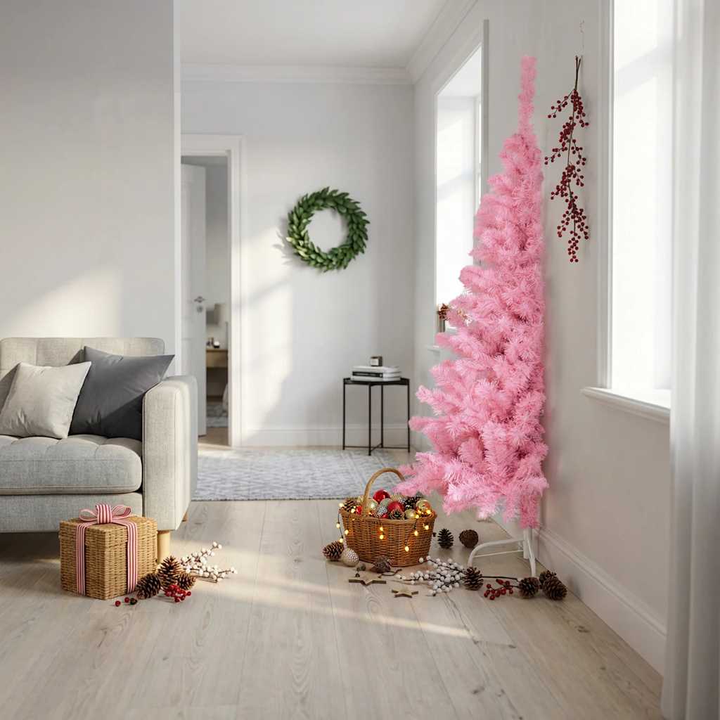 Albero di Natale Artificiale a Metà con Supporto Rosa 180cm PVC | homemem39