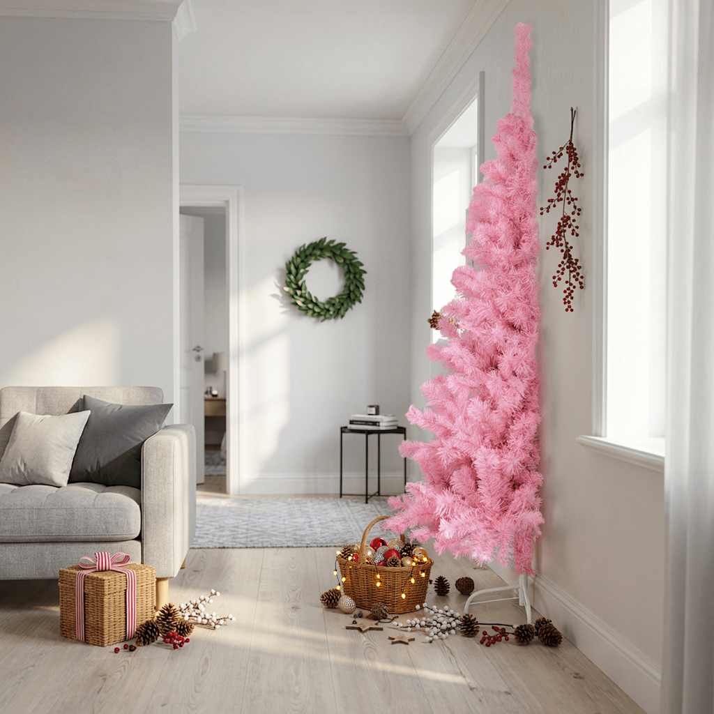 Albero di Natale Artificiale a Metà con Supporto Rosa 240cm PVC | homemem39