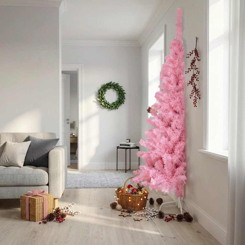 Albero di Natale Artificiale a Metà con Supporto Rosa 240cm PVC